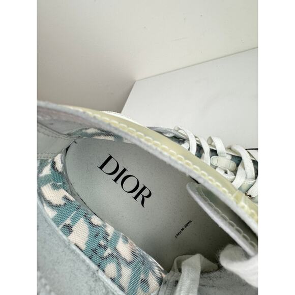 Christian DIOR B23 Blue White Oblique Canvas Lace Up Hi Top Sneakers Men Size 41